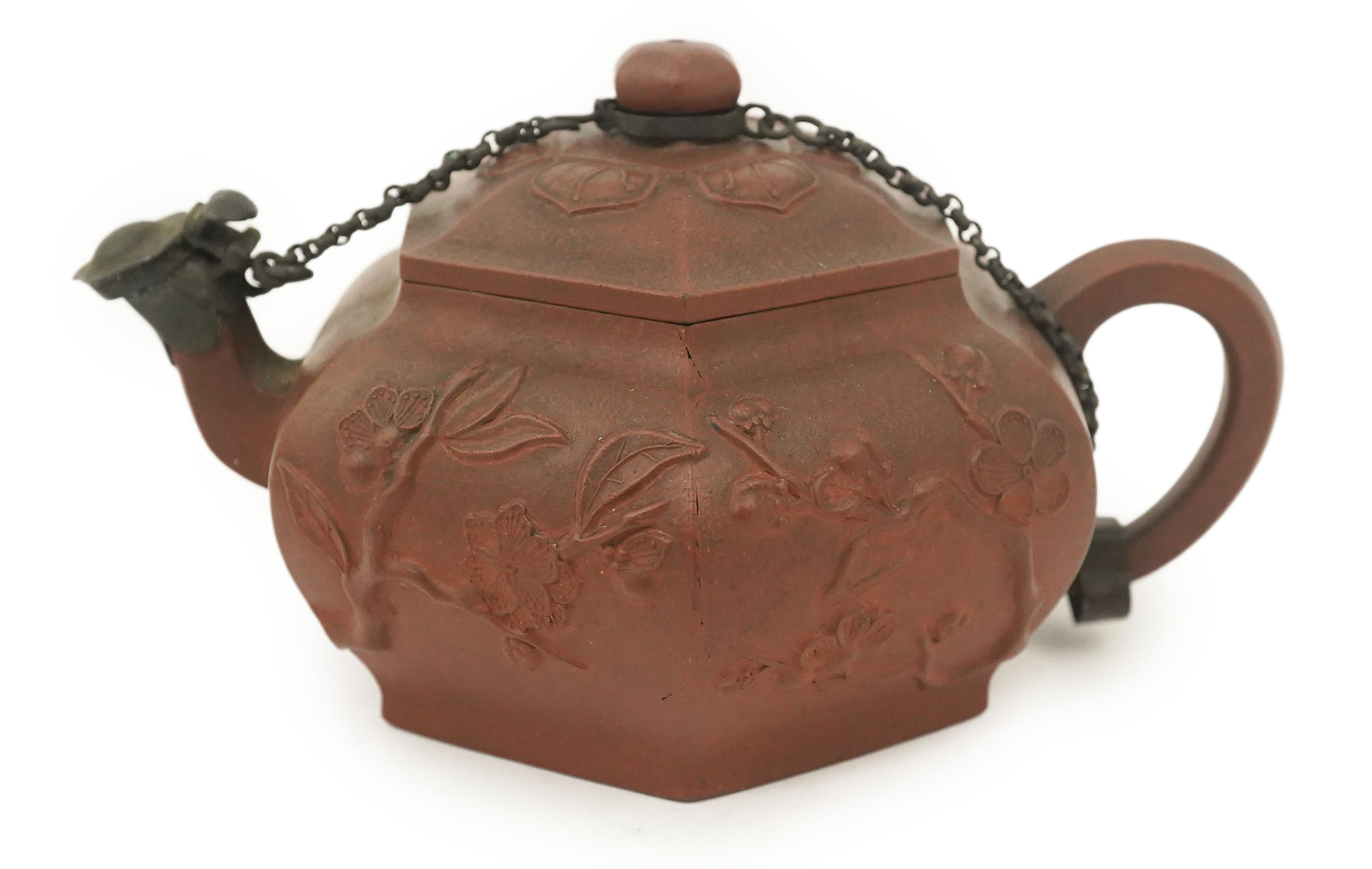 A Chinese Yixing hexagonal teapot, Kangxi period